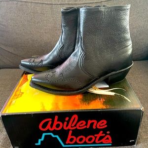 Mens Size 11 Cowboy Western Boots Ankle Black Leather Abilene Boots NIB